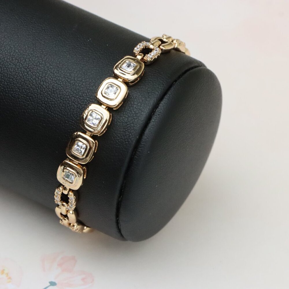 "Cushion Cut Crystal Rose Gold Link Bracelet, XPBL0770 - Picture 8 of 12